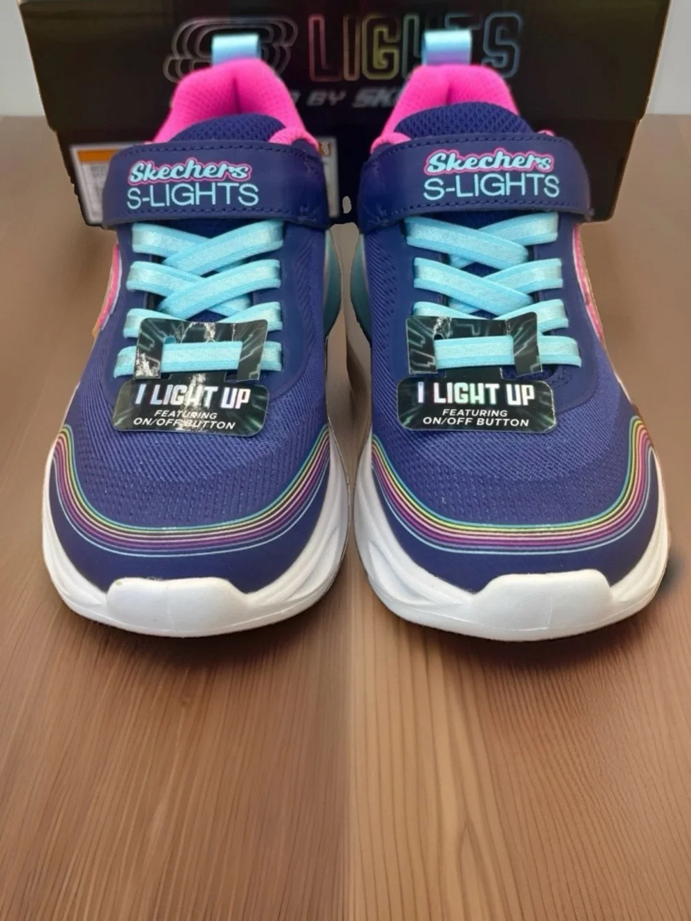 Skechers Kids' S-Lights Navy & Pink Light-Up Athletic Shoes